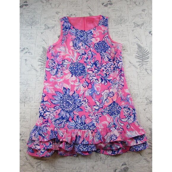 Lilly Pulitzer Marla Romper Sun Drenched Pink Tropics Ruffle Hem Dress Plus 16 - Picture 2 of 9